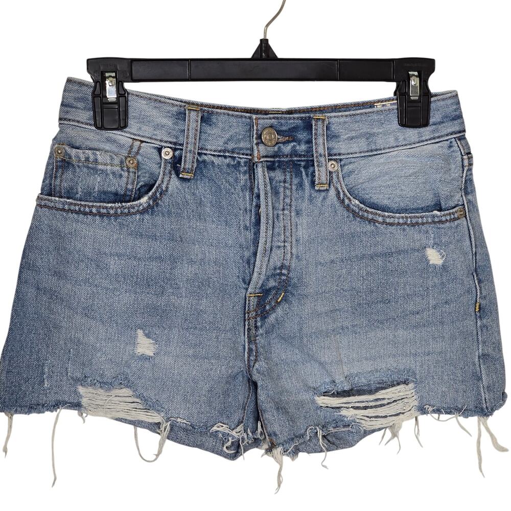 We the Free Free People Blue Denim Cut Off Shorts Size 25" Relaxed Fit Retro 70s